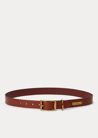 Cinturones Polo Ralph Lauren Hombre Marrom - Brass-Buckle Leather - CFYMH1624